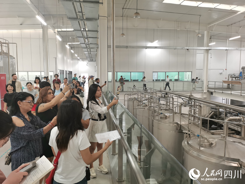 外國(guó)記者參觀崍州蒸餾廠。人民網(wǎng)記者 劉海天攝