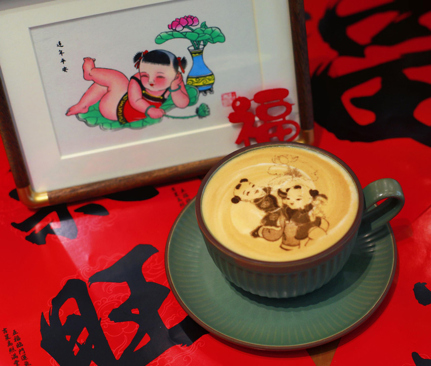 年畫咖啡。綿竹金申文旅公司供圖