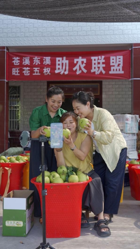 樊澗華和村民一起直播帶貨。蒼溪縣委宣傳部供圖