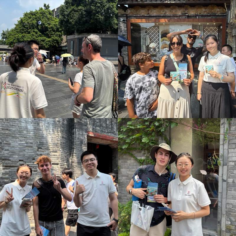 工商銀行世運(yùn)會(huì)外籍來華人員志愿服務(wù)小分隊(duì)為游客提供服務(wù)。盧靜供圖